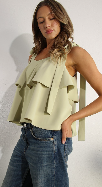 Oversized Ruffle Cute Green Top