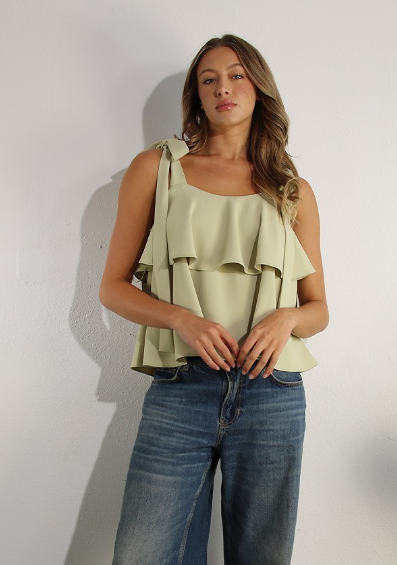 Oversized Ruffle Cute Green Top